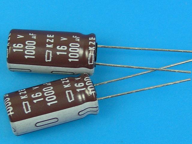 1000uF/16V - 105°C Nippon  KZE kondenzátor elektrolytický, low ESR, high ripple current