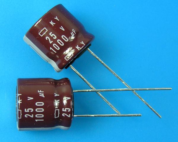 1000uF/25V - 105°C Nippon  KY   kondenzátor elektrolytický, low ESR, long life, rozměrový speciál