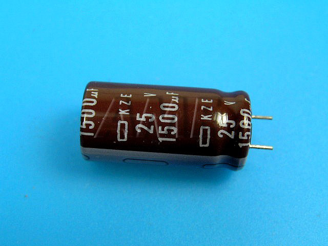 1500uF/25V - 105°C Nippon KZE   kondenzátor elektrolytický low ESR, long life, high ripple current