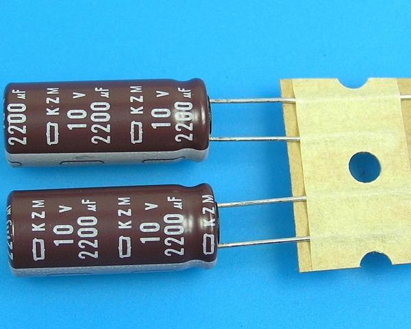 2200uF/10V - 105°C Nippon  KZM kondenzátor elektrolytický, low ESR, long life, high ripple current