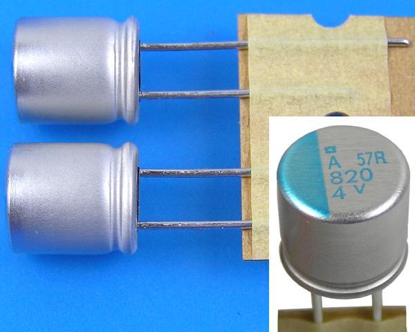 820uF/4V - 105°C Nippon  PSA kondenzátor elektrolytický polymerový, super low ESR, high ripple current