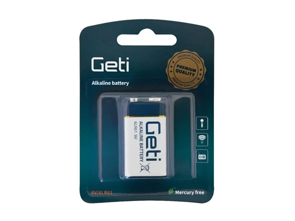 9V Baterie Geti 6F22 / 6LR61 alkalická baterie