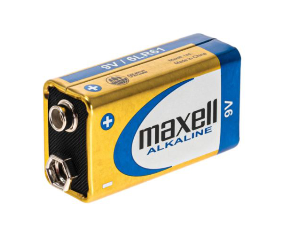 9V Baterie  Maxell - 6F22 / 6LR61 alkalická baterie 