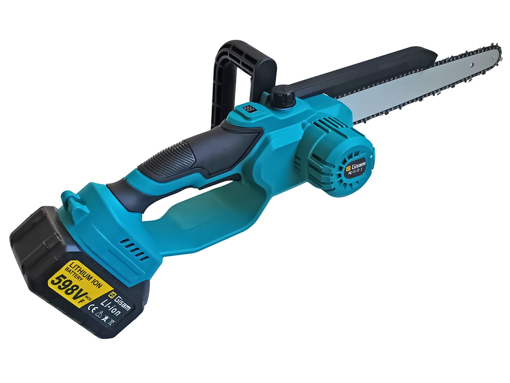 Aku ruční řeťezová pila Gisam 10", lišta 25cm, bezkartáčový motor 5500W, automatické mazání řetězu 