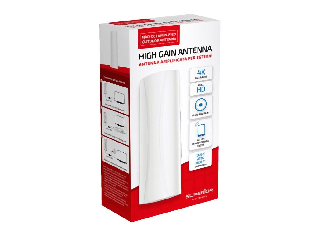 Anténa Superior Electronics NAO001 DVB-T2 se zesilovačem 25 dB pro HD / Full HD / 4K