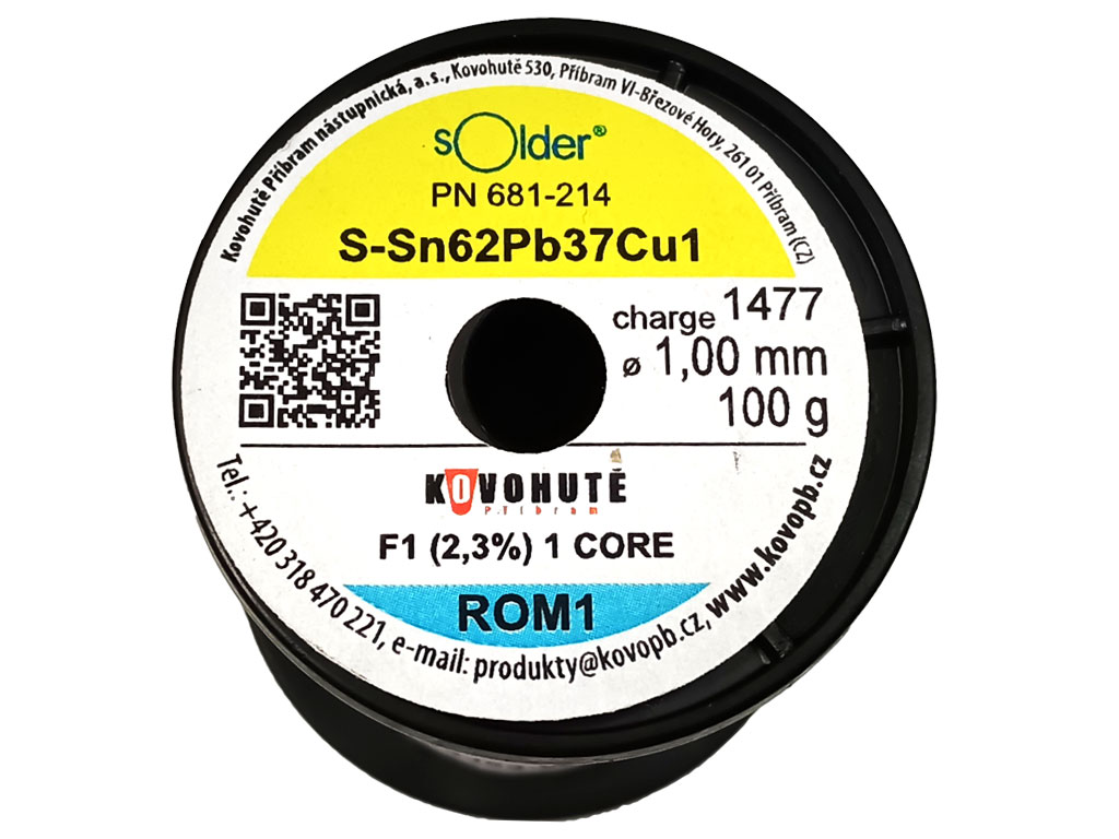 Cín pájka Kovohutě Sn62Pb37Cu1  1.0mm cívka 100g