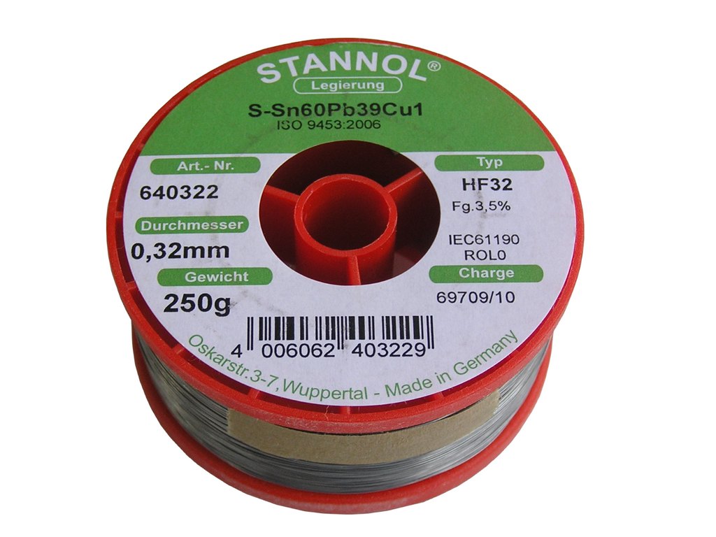 Cín pájka Stannol Sn60Pb39Cu1  0.32mm  cívka 250g