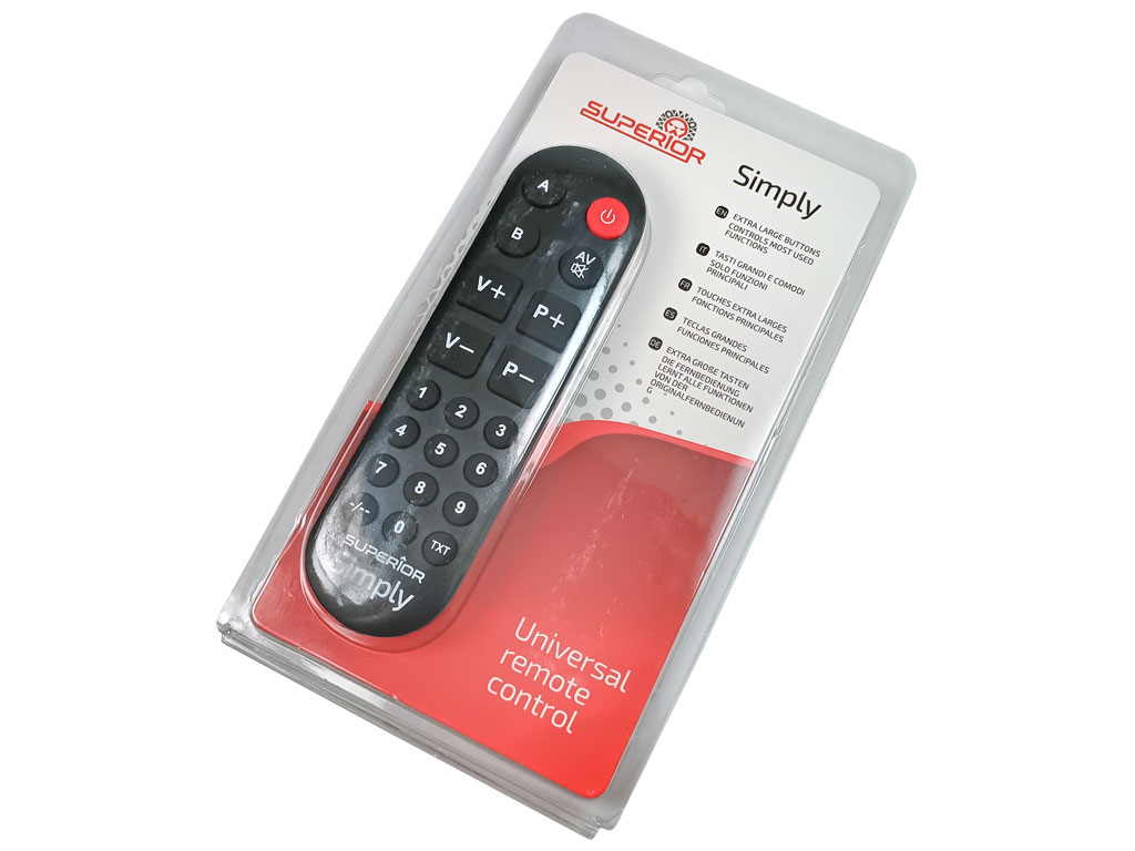 Dálkový ovladač Superior Simply Numeric - programovatelný univerzální dálkový ovladač s numerickými tlačítky pro televizi, set-top box, DVB-T2