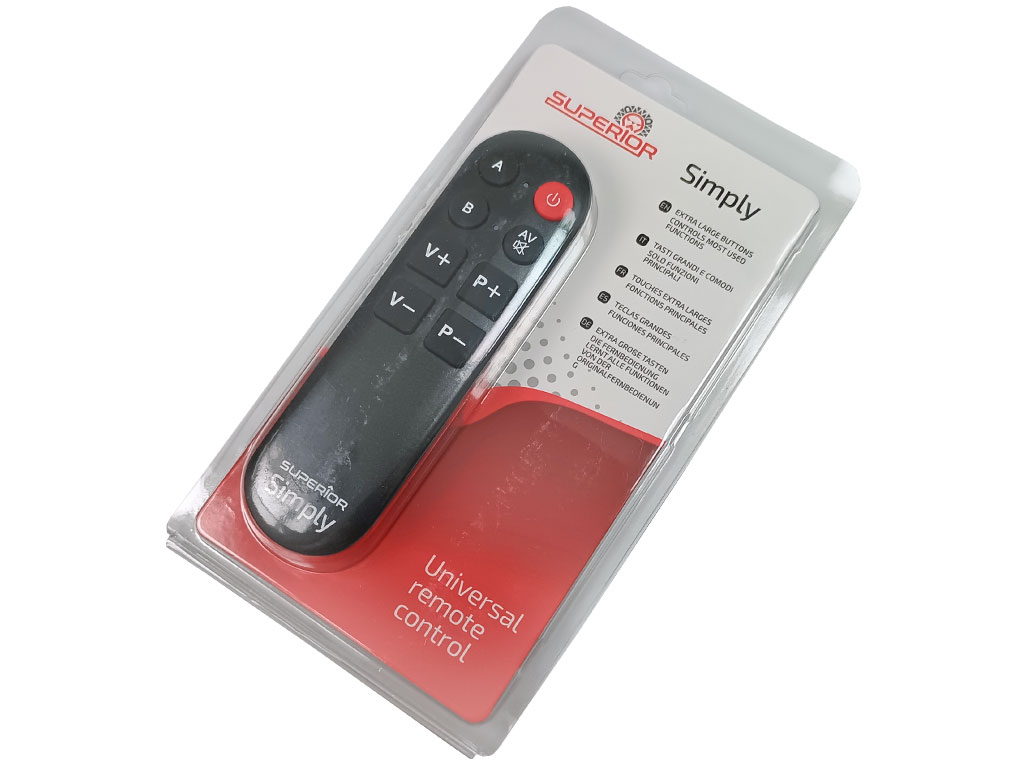 Dálkový ovladač Superior Simply - jednoduchý univerzální dálkový ovladač pro TV, satelit a DVB-T2, ideální pro hotely a seniory