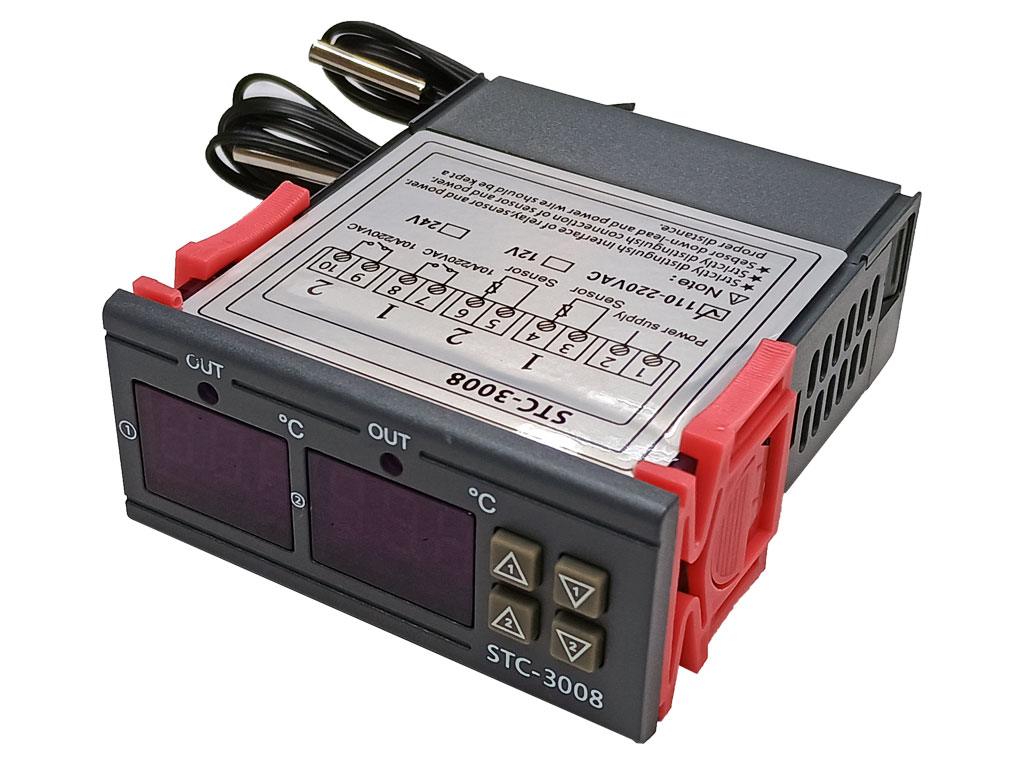 Digitální termostat duální - STC-3008 rozsah -55°C~120°C, 230V AC