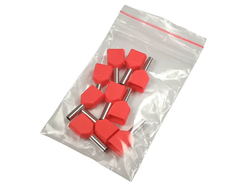 Dutinka krimpovací dvojitá, trubičková koncovka izolovaná - červená 2 x 1.5 mm², balení 10ks