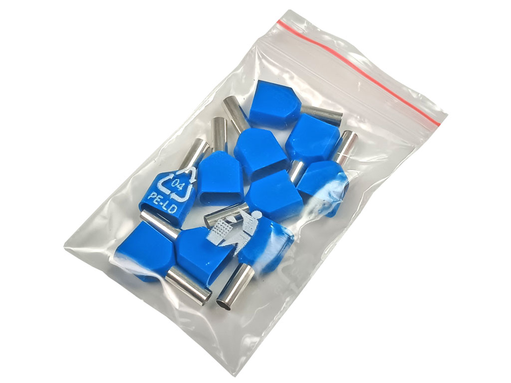 Dutinka krimpovací dvojitá, trubičková koncovka izolovaná - modrá 2 x 2.5 mm², balení 10ks