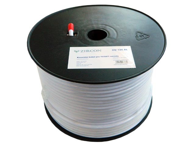 Kabel  - klubo 100m KOAX Zircon CU 125 AL 6.8mm koaxiální kabel 75 Ohm bílý 