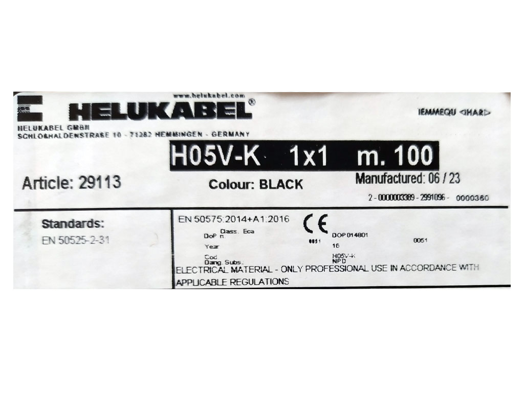 Kabel - metráž, HELUKABEL 29113 Cu licna / lanko  H05V-K 1 x 1 mm² - barva černá