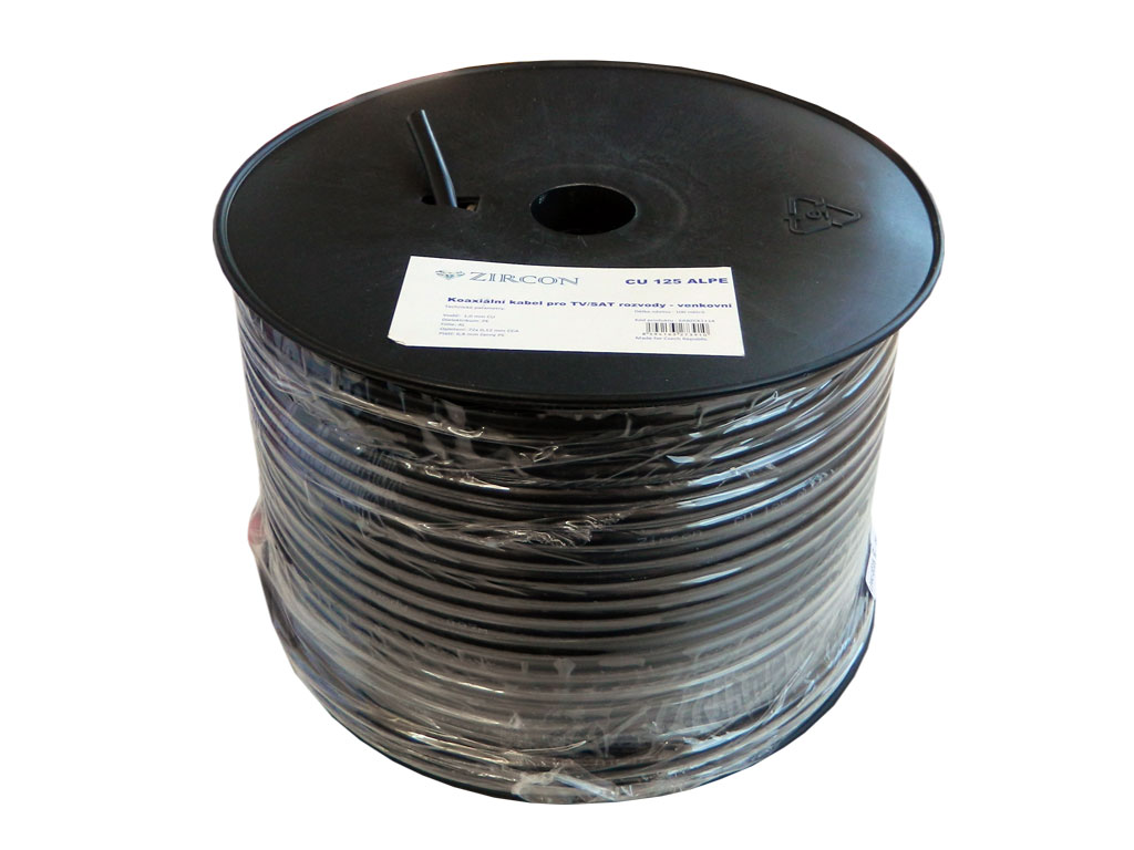 Kabel  - metráž KOAX Zircon CU 125 ALPE 6.8mm koaxiální kabel 75 Ohm černý 
