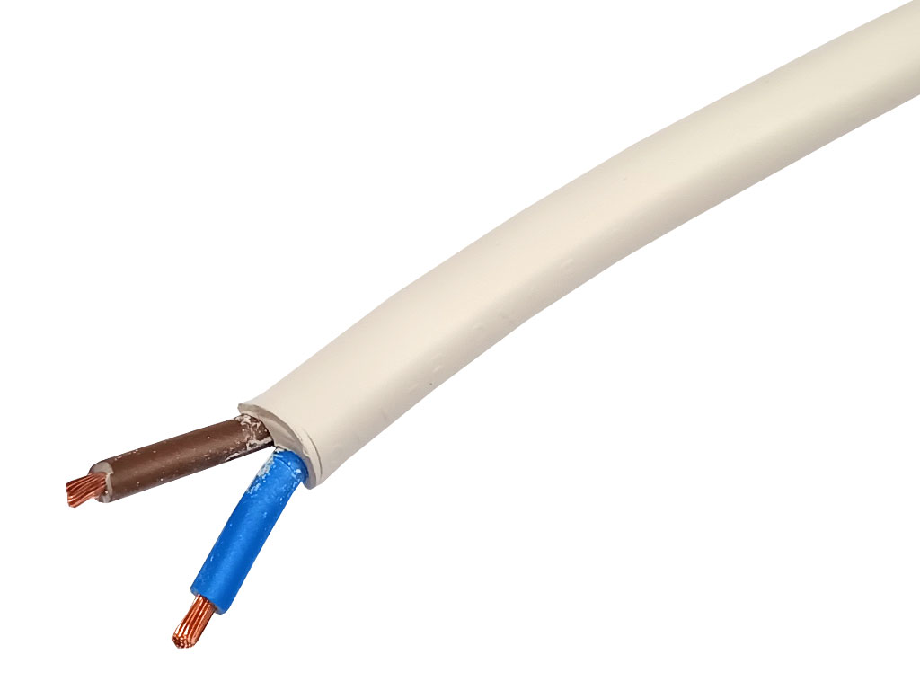 Kabel síťový 2 x 1,5mm 2, vodič lanko H05VV-F, izolace PVC, bílý, metráž