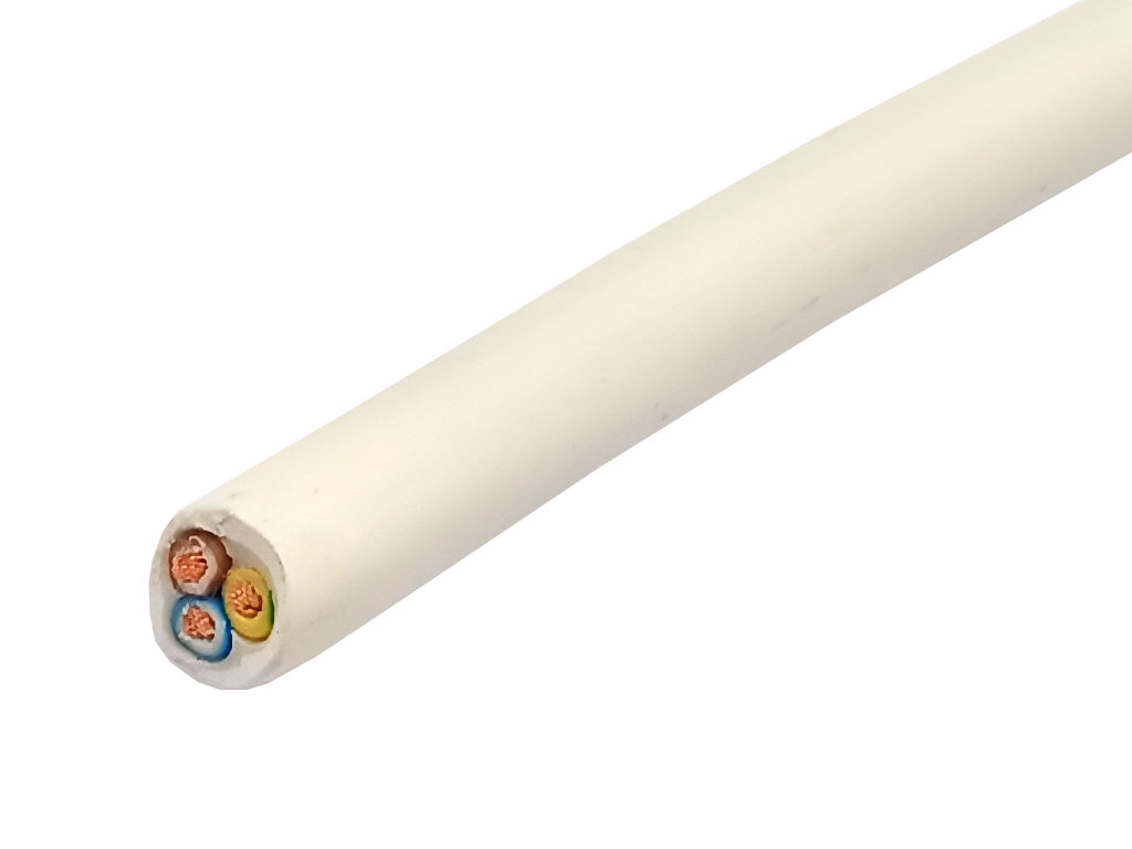 Kabel síťový 3 x 0,75mm 2, vodič lanko H05VV-F 3 x 0.75 , izolace PVC, bílý, metráž