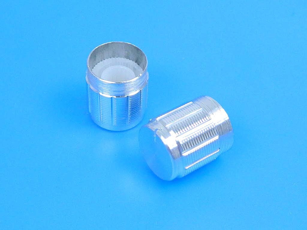 Knoflík na potenciometr 14mm, oska 6mm, hliníkový stříbrný s ukazatelem polohy