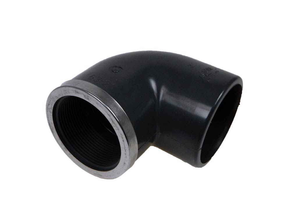 Koleno 90° lepení - vnitřní závit zpevňovací kovový kruh PVC    16 mm 3/8"