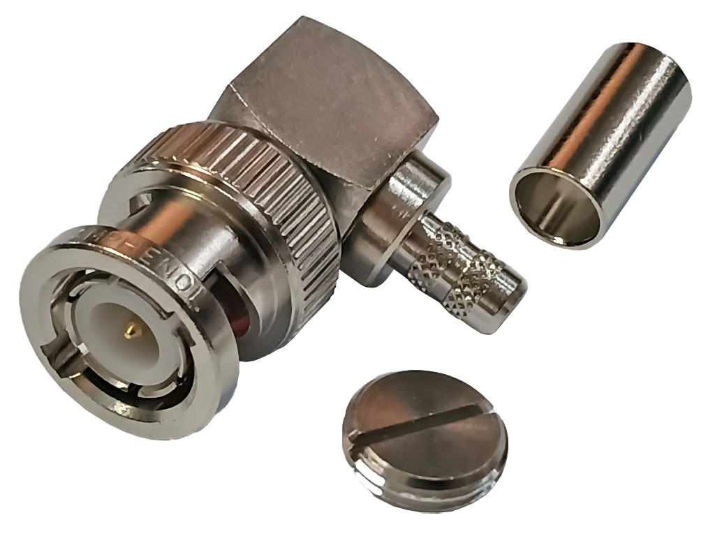Konektor BNC úhlový 90°C krimpovací na kabel RG58 - samec