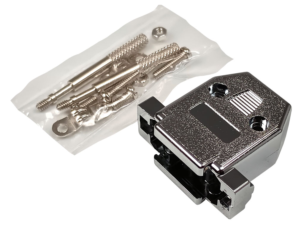 Konektor CANNON 15 / 26 pin - krytka plastová pokovená, stíněná, dlouhé šrouby