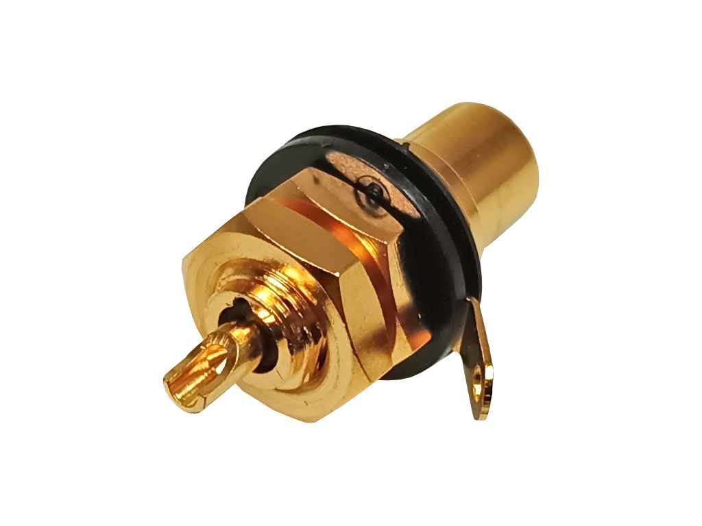 Konektor CINCH precizní, panelová zásuvka, zlacená, černá