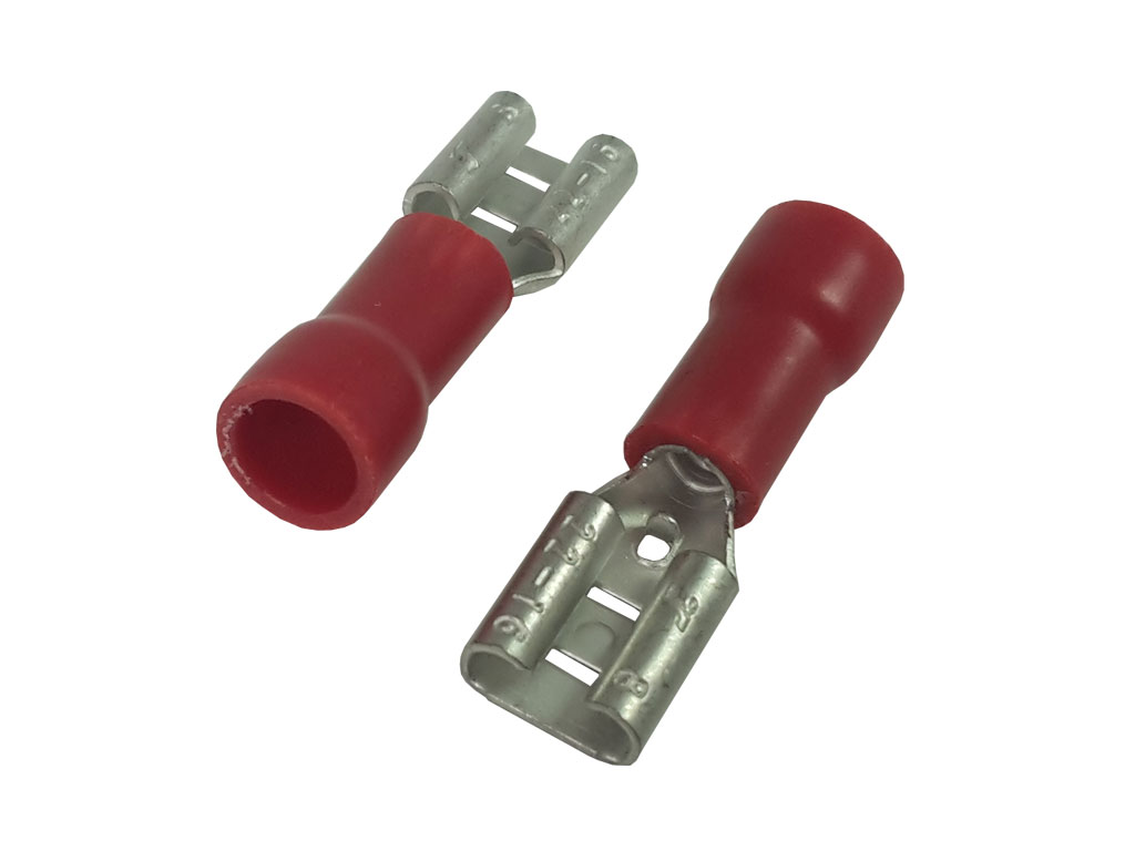 Konektor Faston 4.8mm krimpovací s červenou izolací - zásuvka 