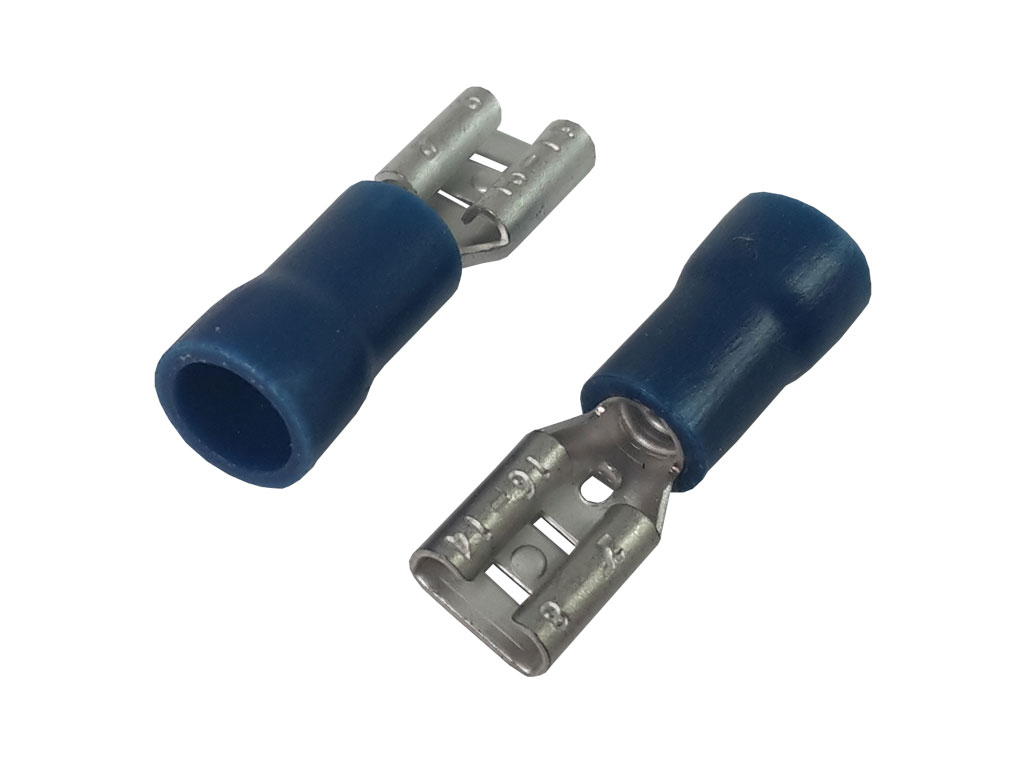 Konektor Faston 4.8mm krimpovací s modrou izolací - zásuvka 