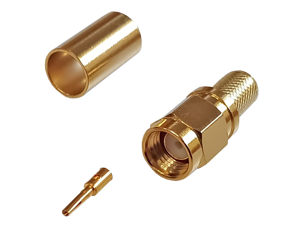 Konektor SMA pro kabel H155 krimpovací - samec reverzní - zlacený