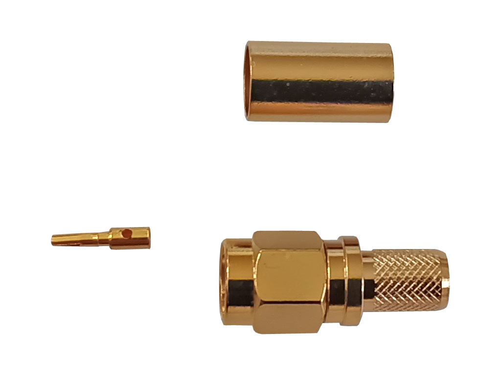 Konektor SMA pro kabel H155 krimpovací - samec reverzní - zlacený