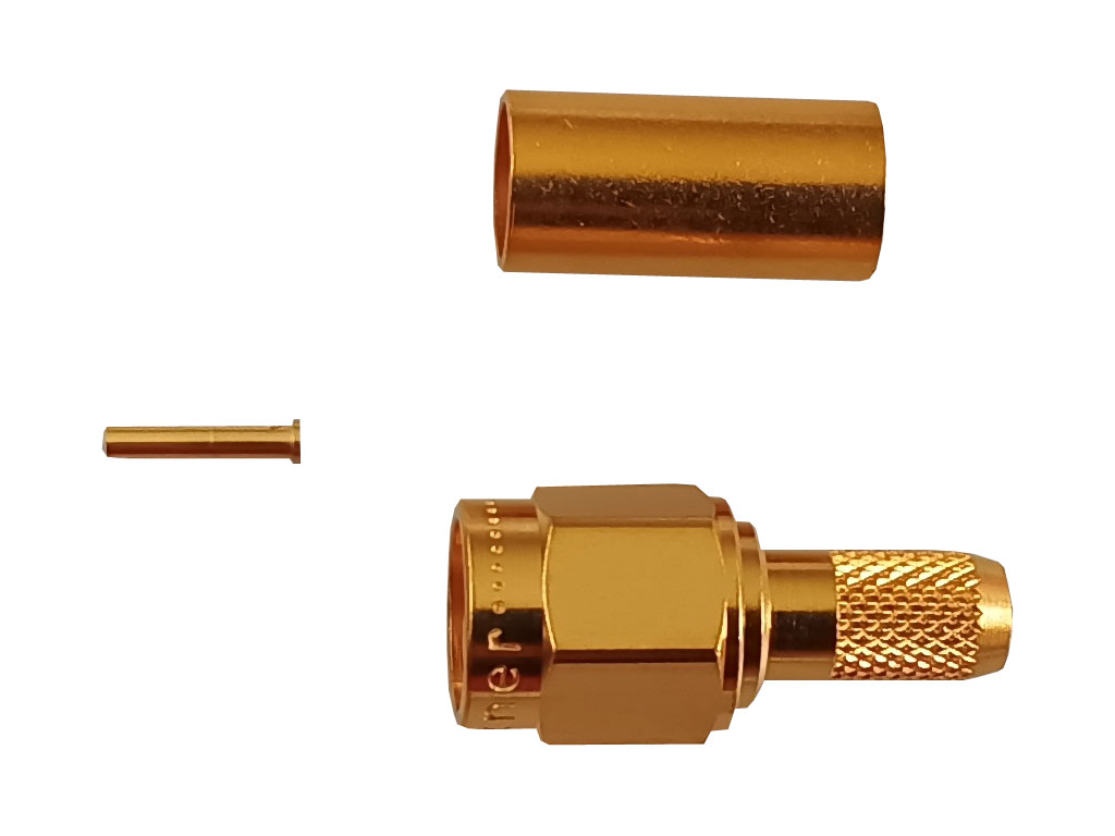 Konektor SMA pro kabel RG58 J01150R0001 krimpovací - samec reverzní - zlacený