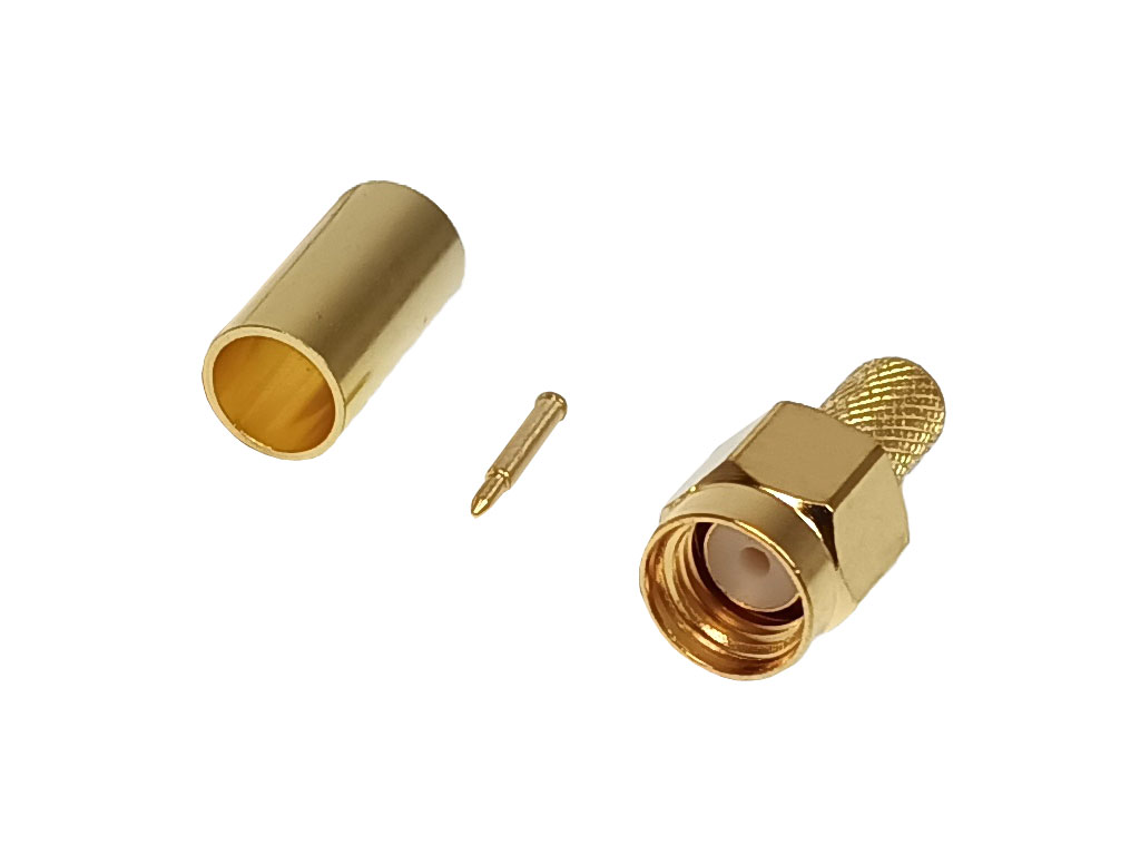 Konektor SMA pro kabel RG58 krimpovací - samec - zlacený