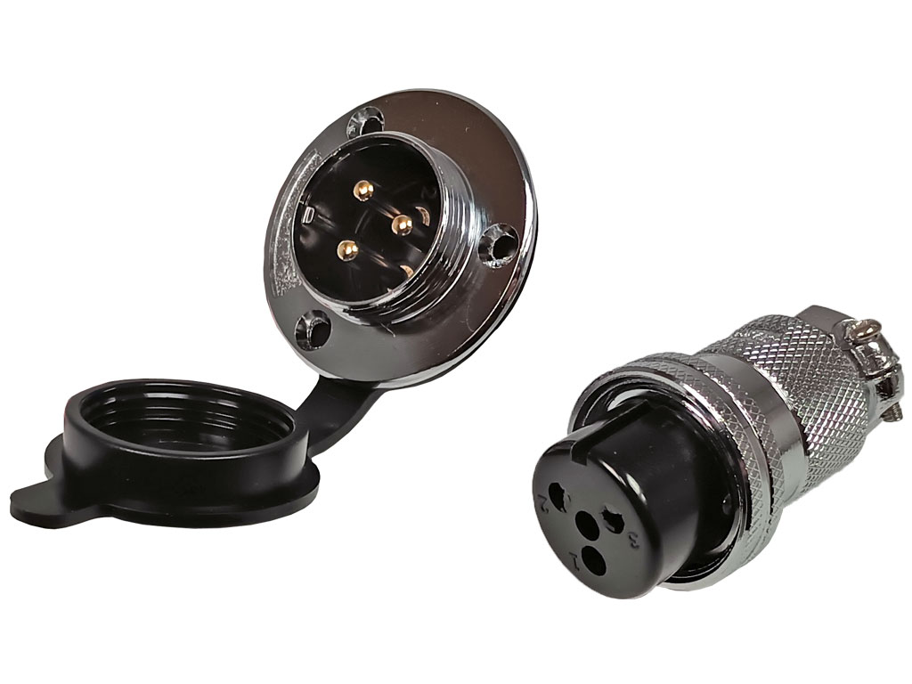 Konektor letecký DF25 GX25, 1 pár, panelová zástrčka + kabelová zásuvka, 3 piny