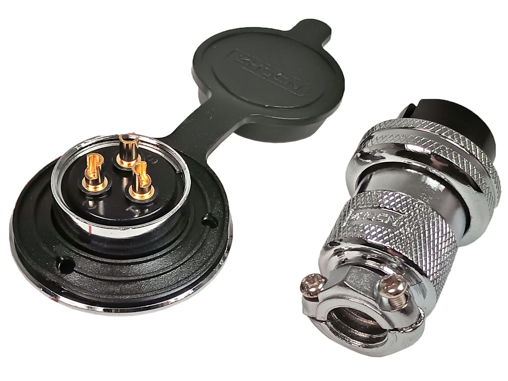 Konektor letecký DF25 GX25, 1 pár, panelová zástrčka + kabelová zásuvka, 3 piny