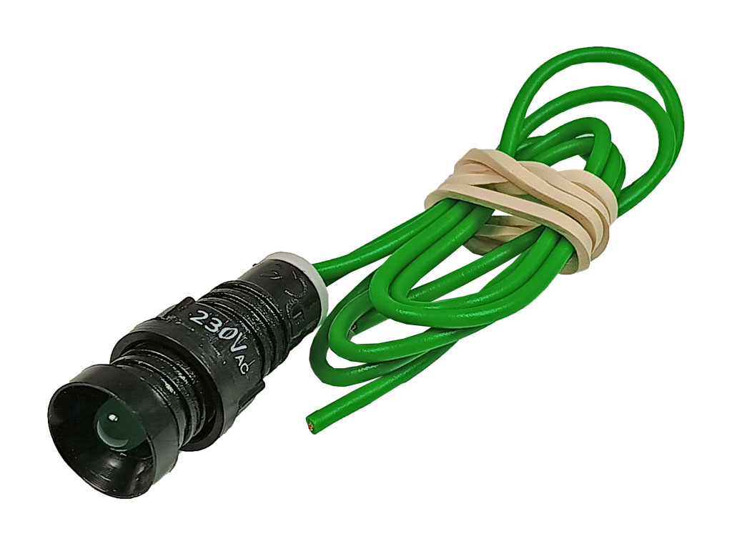 Kontrolka LED zelená, 230V AC, montážní otvor 11mm