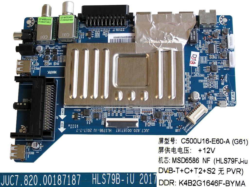 LCD modul základní deska Changhong CHiQ UHD50E6000ISN / Main board  / HLS79B-iU / JUC7.820.00187187 / C500U16-E60-A(G61)
