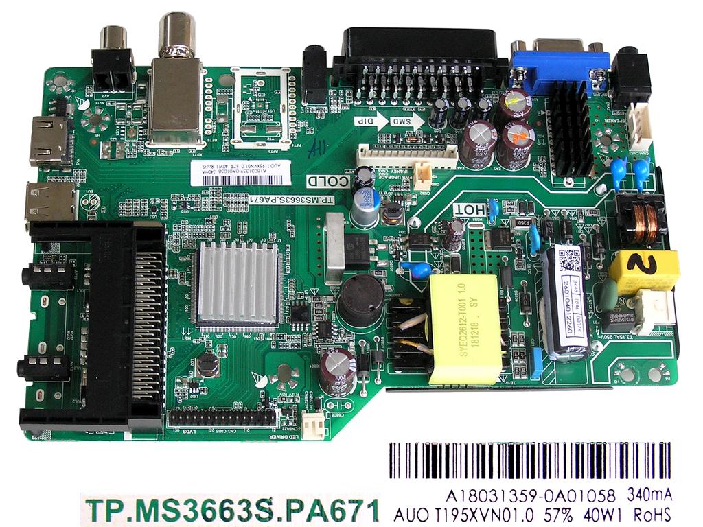 LCD modul základní deska Changhong Orava LT-515 LED H98B / Main board A18031359-0A01058 / TP.MS3663S.PA671 / 260104012260