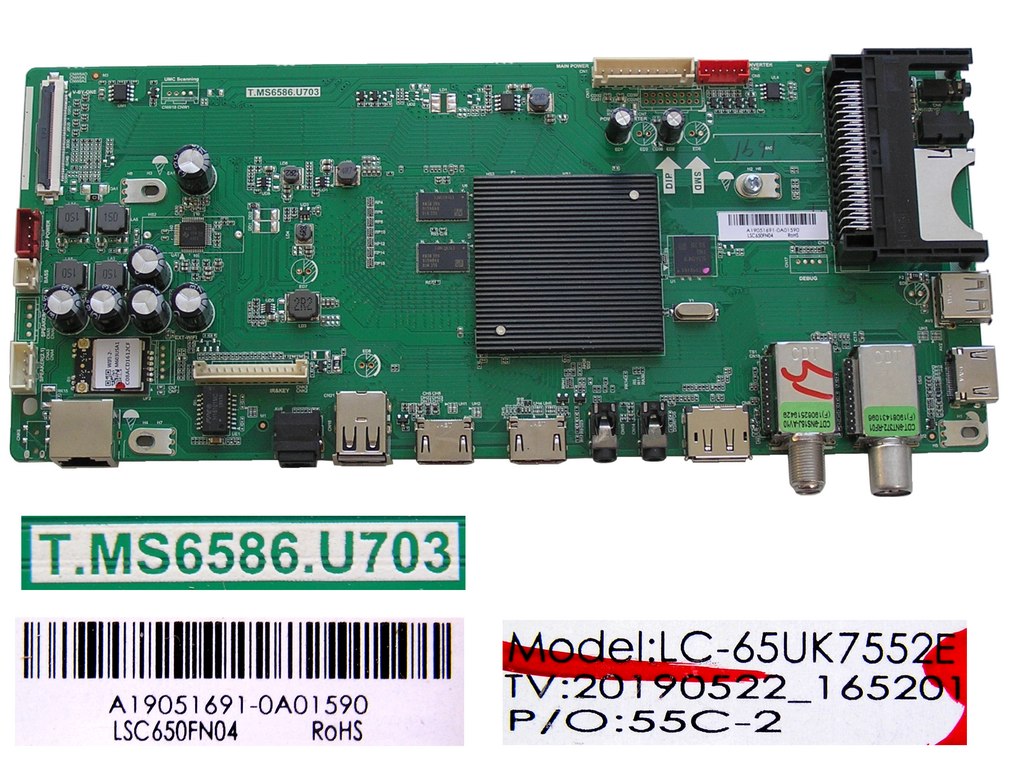 LCD modul základní deska Sharp 65BJ5E / Main board LSC650FN04 / LC-65UK7552E / T.MS6586.U703