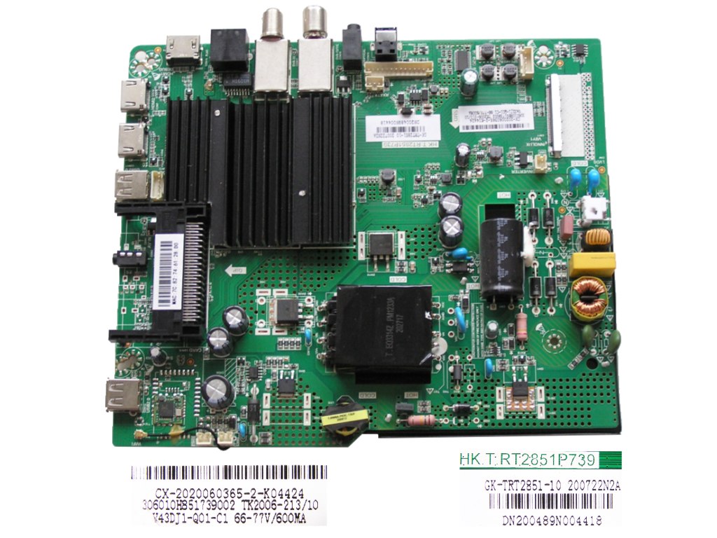 LCD modul základní deska TD SYSTEMS K43DLX11US / main board HK.T.RT2842P739 / V43DJ1-Q01-C1 / CX-2020060365 / GK-TRT2851-10