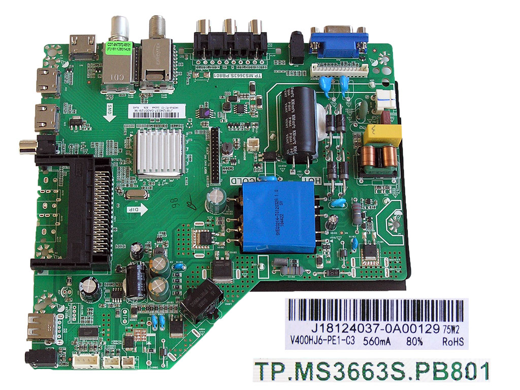 LCD modul základní deska Vivax LED TV-40LE112T2S2 / main board J18124037-0A00129 / TP.MS3663.PB801 / V400HJ6-PE1-C3