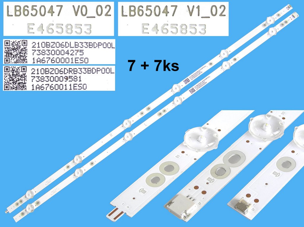LED podsvit 1330mm sada Philips LB65047V0-02 + LB65047V1-02 celkem 14 kusů / LED Backlight 1330mm - 12 D-LED 210BZ06DLB33BDP00LL + 210BZ06DRB33BDP00L