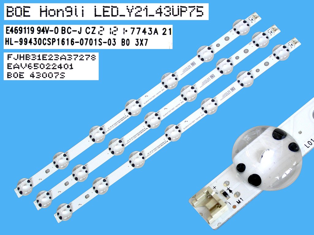 LED podsvit 424mm sada LG celkem 3 kusy / DLED Backlight  SSC_Trident_LED_Y21_43UP75 / HL-99430CSP1616-0701S-03 / EAV65022401 / AGM76931301 / AGM76931302