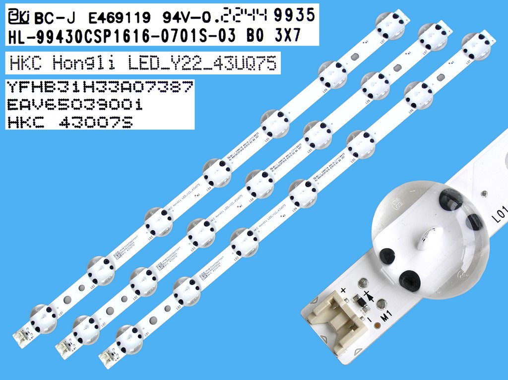 LED podsvit 425mm sada LG 43UQ75 celkem 3 kusy / DLED Backlight Assy 7 D-LED  Hongli LED_Y22_Trident_43UQ75 / HKC Hongli LED_Y22_43UQ75 / EAV65039001 / HKC43007S / HL-99430CSP1616-0701S     