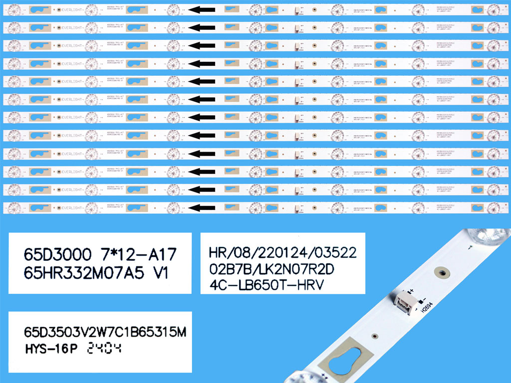 LED podsvit 652mmn sada Xiaomi celkem 12 pásků / DLED BACKLIGHT 65HR332M07A5 V1 /  HBH-L2 4C-LB650T-HRP