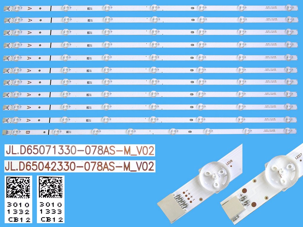 LED podsvit 707mm sada Vestel 23548234 celkem 11 kusů / DLED Backlight JL.D65071330-078AS-M_V02 + JL.D65042330-078AS-M_V02/ 30099584 + 30099586 / 30101332 + 30101333