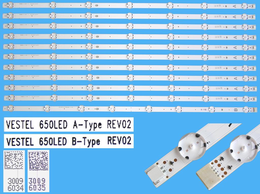 LED podsvit 707mm sada vestel 23443761 celkem 11 pásků 707mm / Vestel 650LED A-Type 30096034 + Vestel 650LED B-Type 30096035