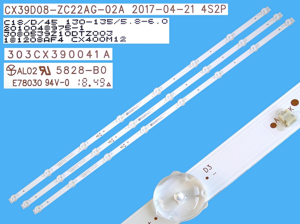 LED podsvit 737mm sada Vivax celkem 3 kusu / LED Backlight 737mm - 8DLED, 303CX390041 / CX39D08-ZC22AG-02A / MS-L1795 V2
