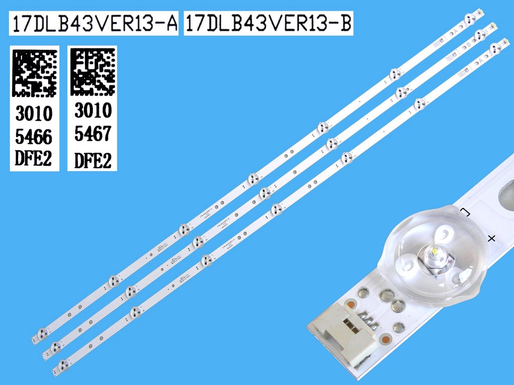 LED podsvit 800mm sada Vestel 17DLB43VER8 / 17DLB43VER13  celkem 3 pásky / D-LED BAR.  17DLB43VER13-A / 30105466 + 17DLB43VER13-B / 30105467