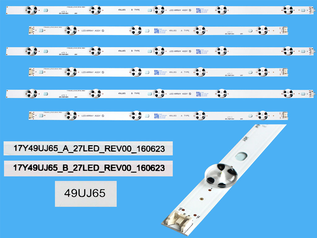 LED podsvit 991mm sada LG AGF79079002AL celkem 6 pásků / DLED Backlight 3 x 17Y 49UJ65_A_27LED_REV00_160623 + 3 x 17Y 49UJ65_B_27LED_REV00_160623 - náhrada