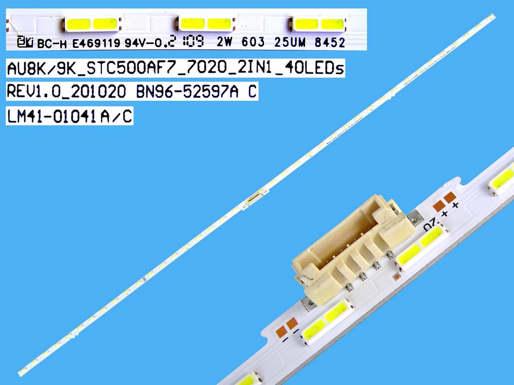 LED podsvit EDGE 545mm / LED Backlight edge 545mm - 40 LED  BN96-52597A / LM41-01041A/C / AU8K/9K STC500AF7 7020 2IN1 40LEDs Rev1.0 201020